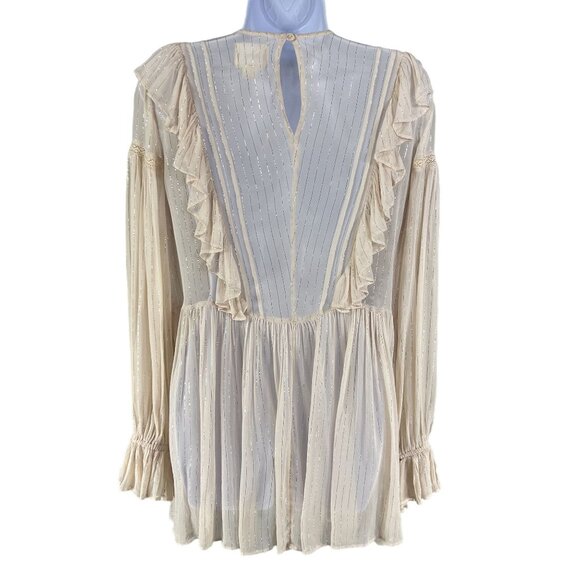 Anthropologie Maeve Wynn Metallic Striped Womens 8 Flowy Tunic Top Boho Peasant - Picture 2 of 16